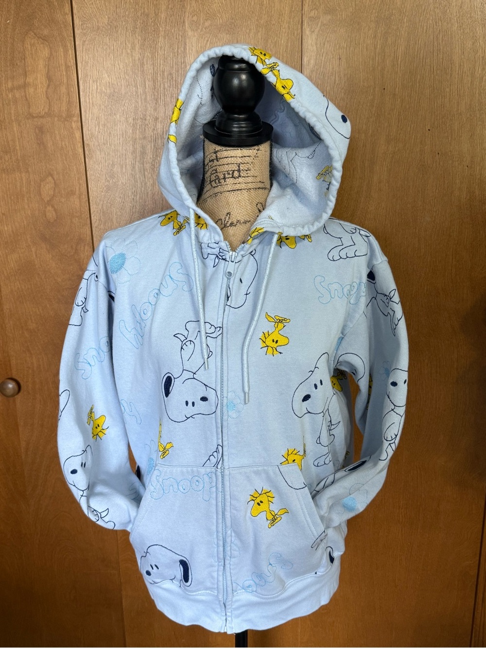Light Blue Snoopy & Woodstock Hooded Zip-Up Sweatshirt - Medium